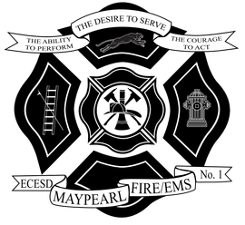 A black and white logo for Maypearl fire and ems