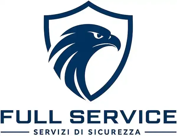 Blue eagle shield logo with “FULL SERVICE” and “SERVIZI DI SICUREZZA” text