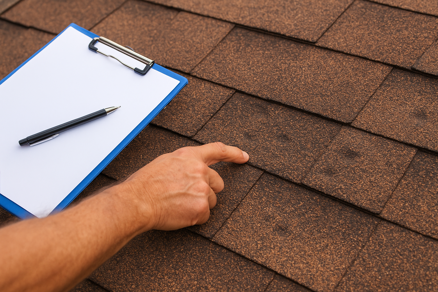eastern-iowa-hail-damage-inspection – Contractor inspecting hail damage on Iowa home roof.
