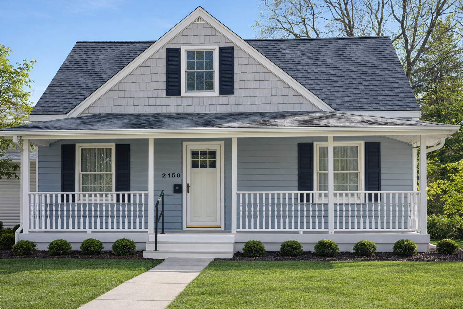Completed exterior remodeling project featuring new roof and siding on a residential home, planned d