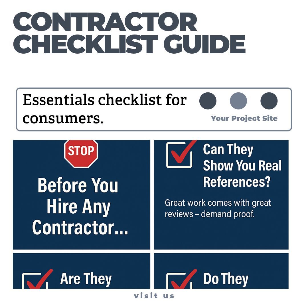 Contractor checklist graphic highlighting key questions homeowners should ask before hiring, such as