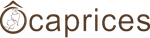 Logo de "caprices" avec un cercle marron avec un dessin à l'intérieur et un texte marron.