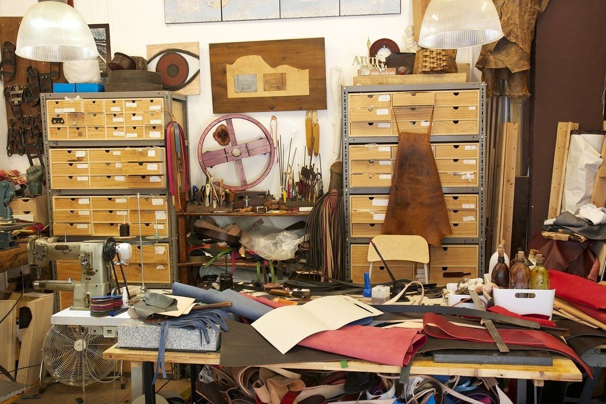 Disorganized craft room in a home
