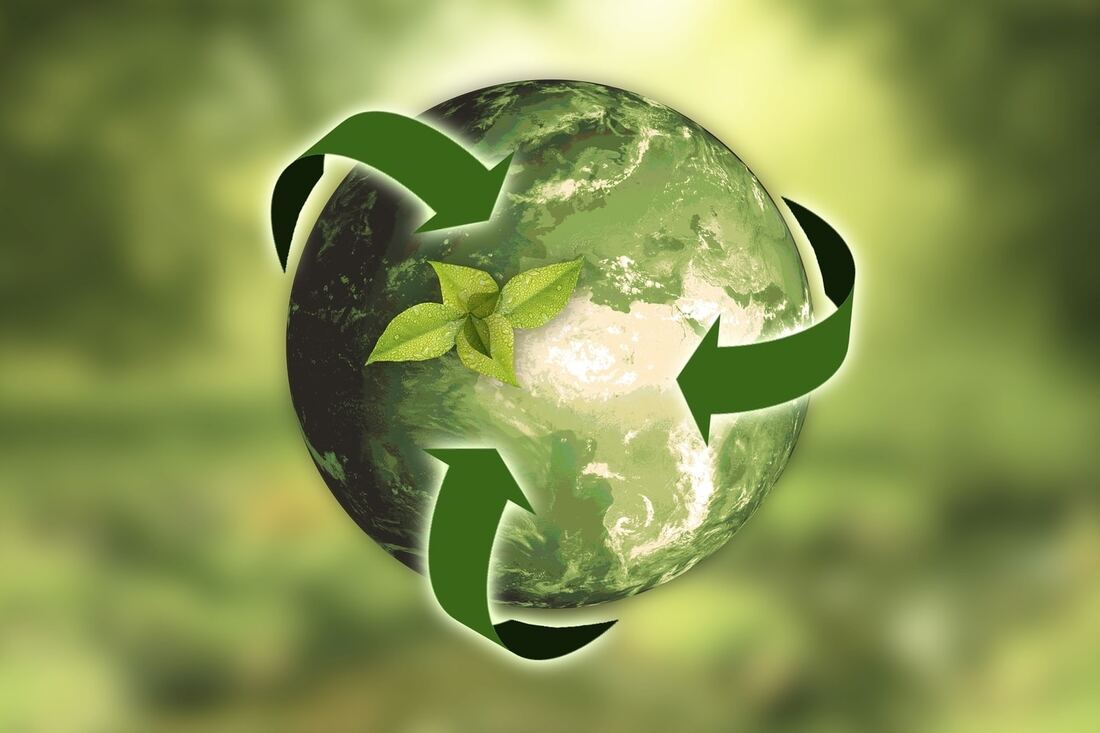 Green earth with three arrows for reduce, recycle, reuse