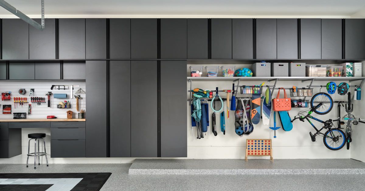 Garage Storage, Garage Cabinets, Overhead Storage Racks, and Flooring