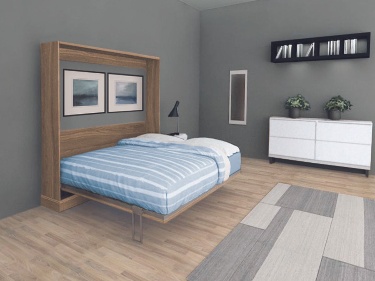 A living room with a wardrobe , dresser , nightstand and rug.