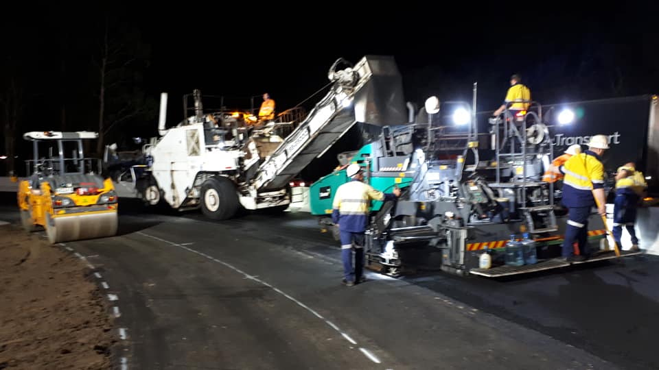 Road Work Team Paving a Road at Night — Asphalt Paving in Newcastle, NSW