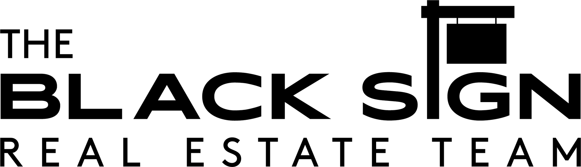 The black sign real estate team logo is black and white.