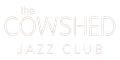 A white logo for the cowshed jazz club on a white background.