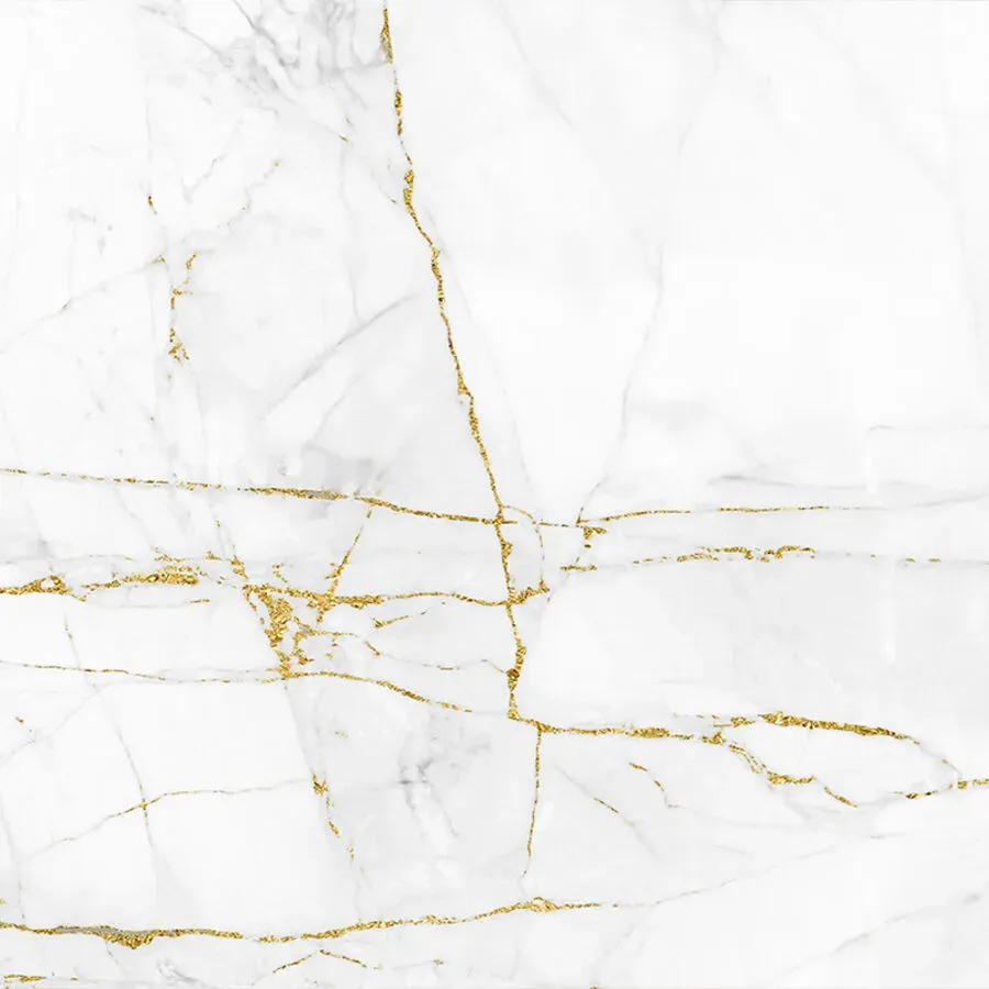 A close up of a white marble texture with gold veins.