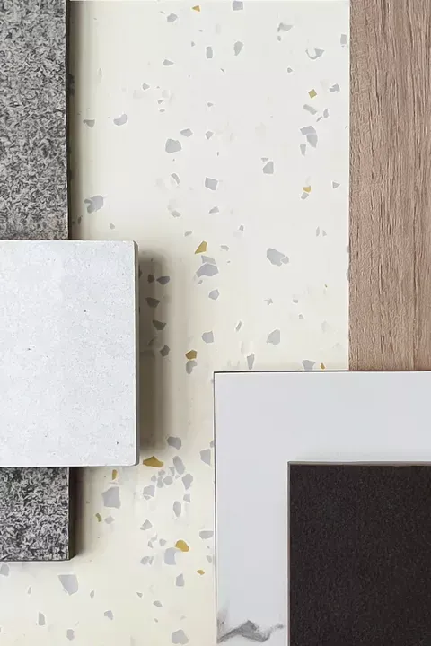 A collage of different types of tiles and wood.