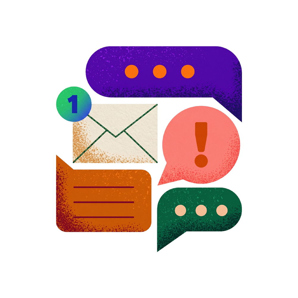 Colorful chat, email, and alert icons representing notifications and messaging