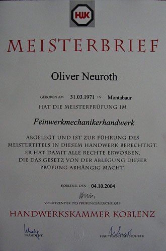 Oliver Neuroth Meisterbrief