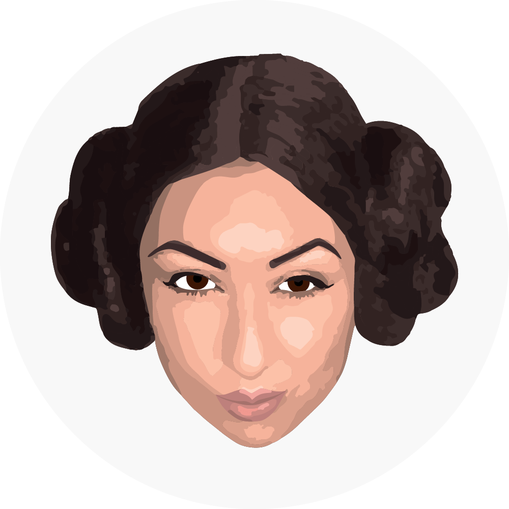 A pixel art portrait of a woman with a bun in her hair