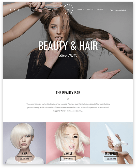 A screenshot of a beauty and hair website