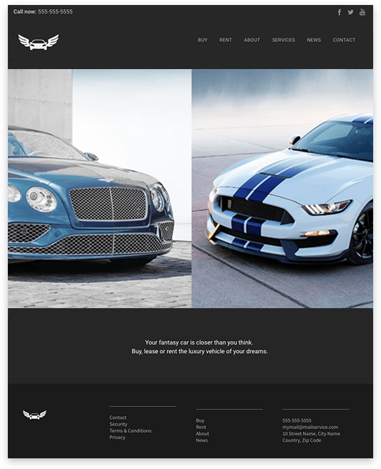 A bentley and a mustang are shown on a website