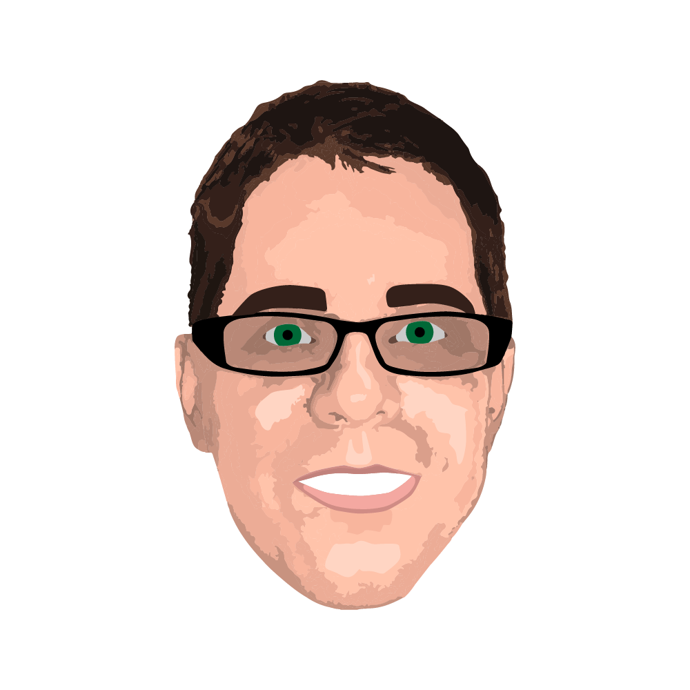 A pixel art of a man wearing glasses and smiling