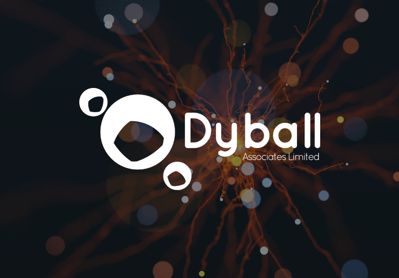 The word dyball is on a black background