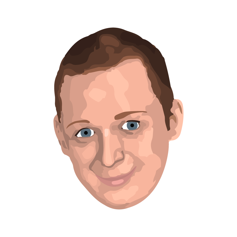 A pixel art drawing of a man 's face with blue eyes