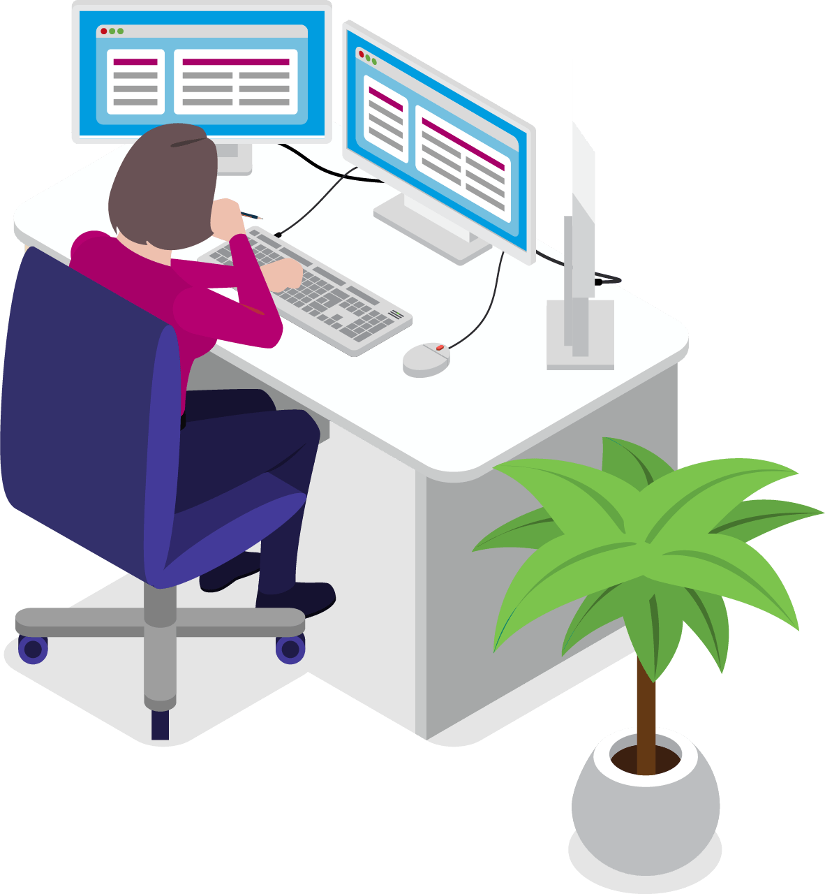 A man is sitting at a desk using a computer.