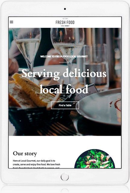 A tablet with a website on it that says `` serving delicious local food ''.