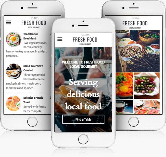 Three phones with fresh food app on them
