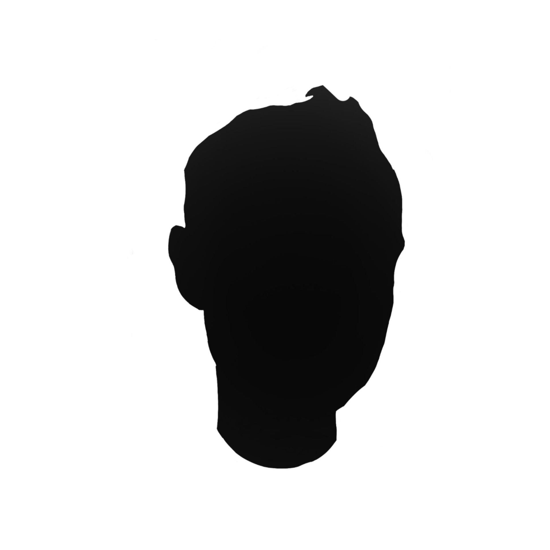 A silhouette of a person 's head on a white background.