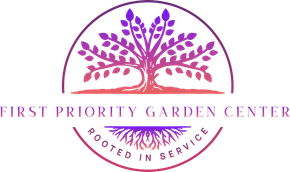 The logo for the First Priority Garden Center is a tree in a circle.