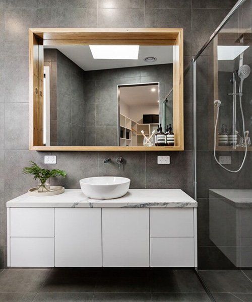 Modern grey designer bathroom — Windows and Doors in Ballina, NSW