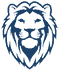 Blue lion head logo on white background