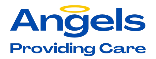 The logo for angels providing care has a yellow halo on it.