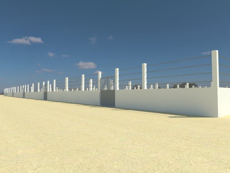 Un modèle 3D d'une clôture en fil de fer barbelé dans le désert