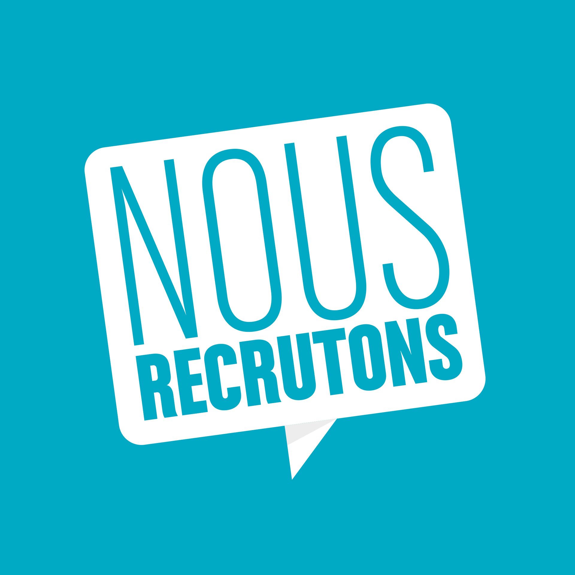 Un panneau bleu qui dit nous recruteons dessus