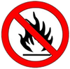 No open flames symbol: A black flame within a red circle crossed by a red diagonal line.