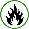 A red fire icon on a white background