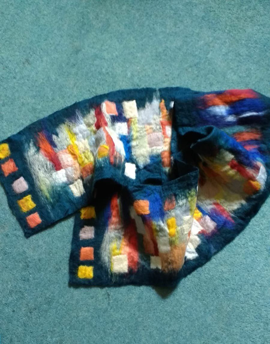 abstract blue scarf, abstract felt scarf