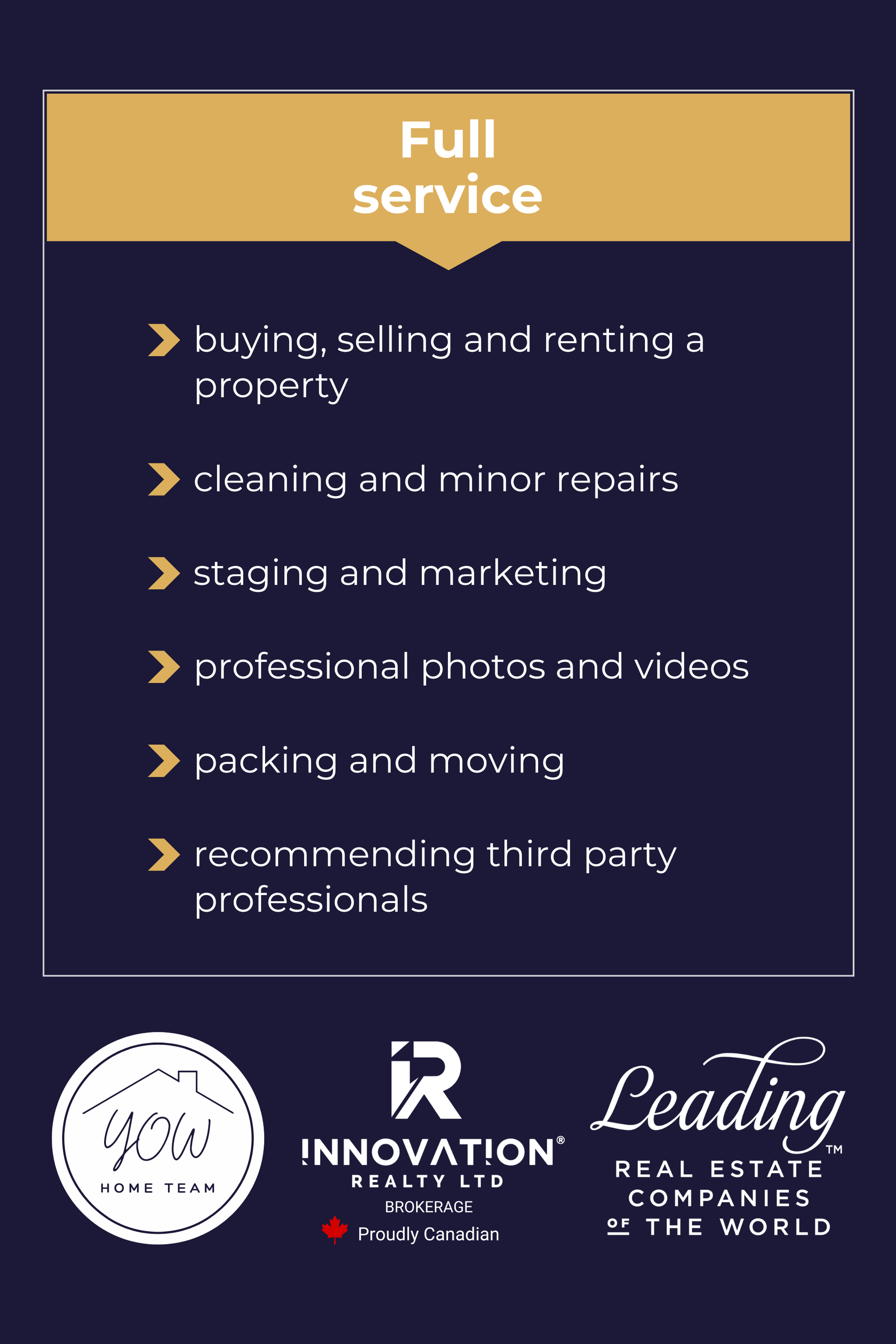 list of services including minor repairs, staging and marketing