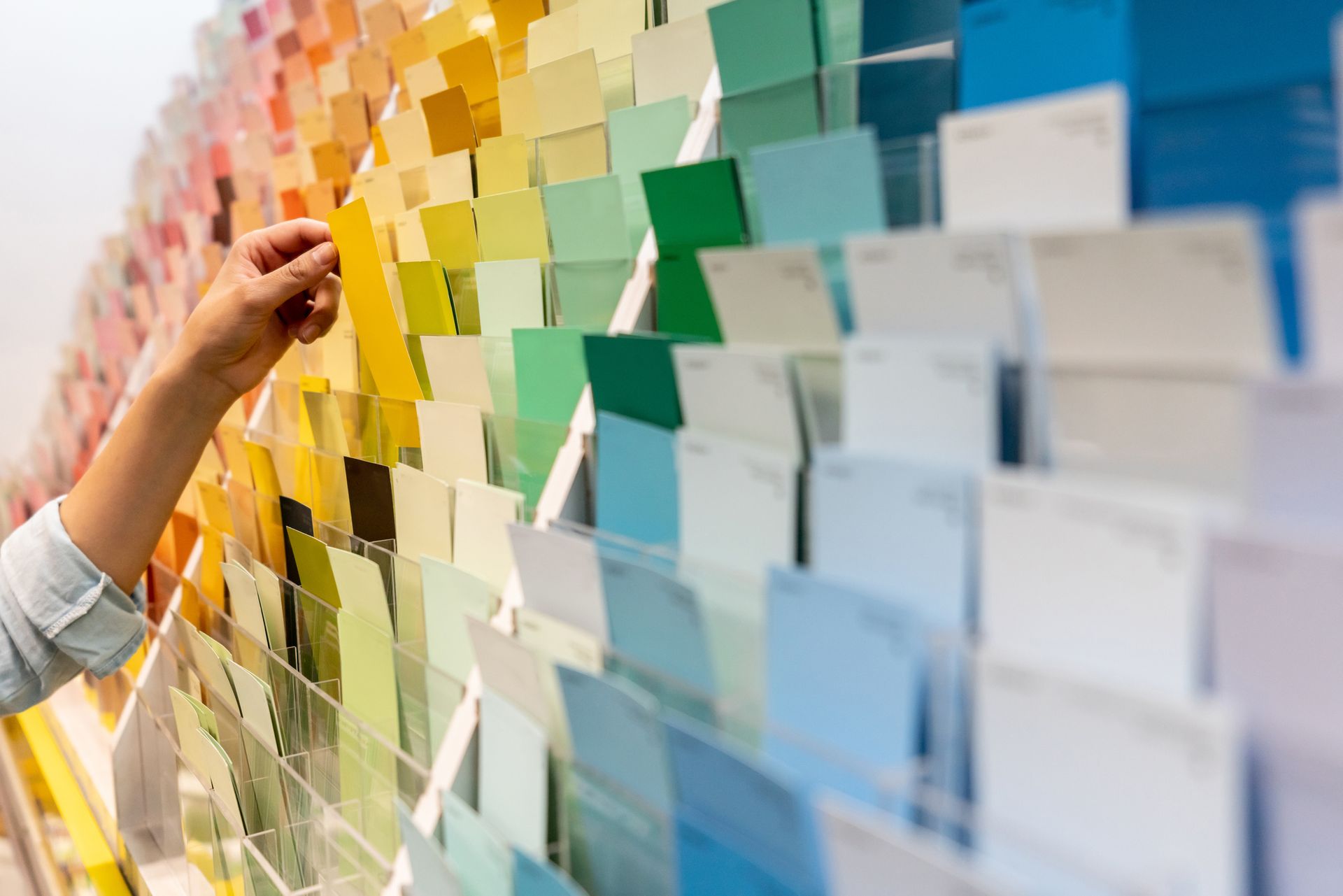 A Person Is Picking a Color From a Wall of Paint Samples   — Forrest City, AR — Vaccaro Lumber & Hardware Co