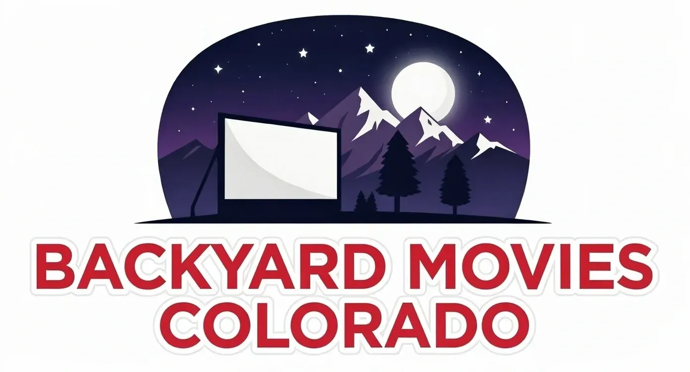 A logo for backyard movies colorado with a movie screen and a camera.