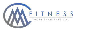 The logo for fitness more than physical has a blue circle with mountains in it.