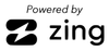 A black and white logo that says `` powered by zing ''.