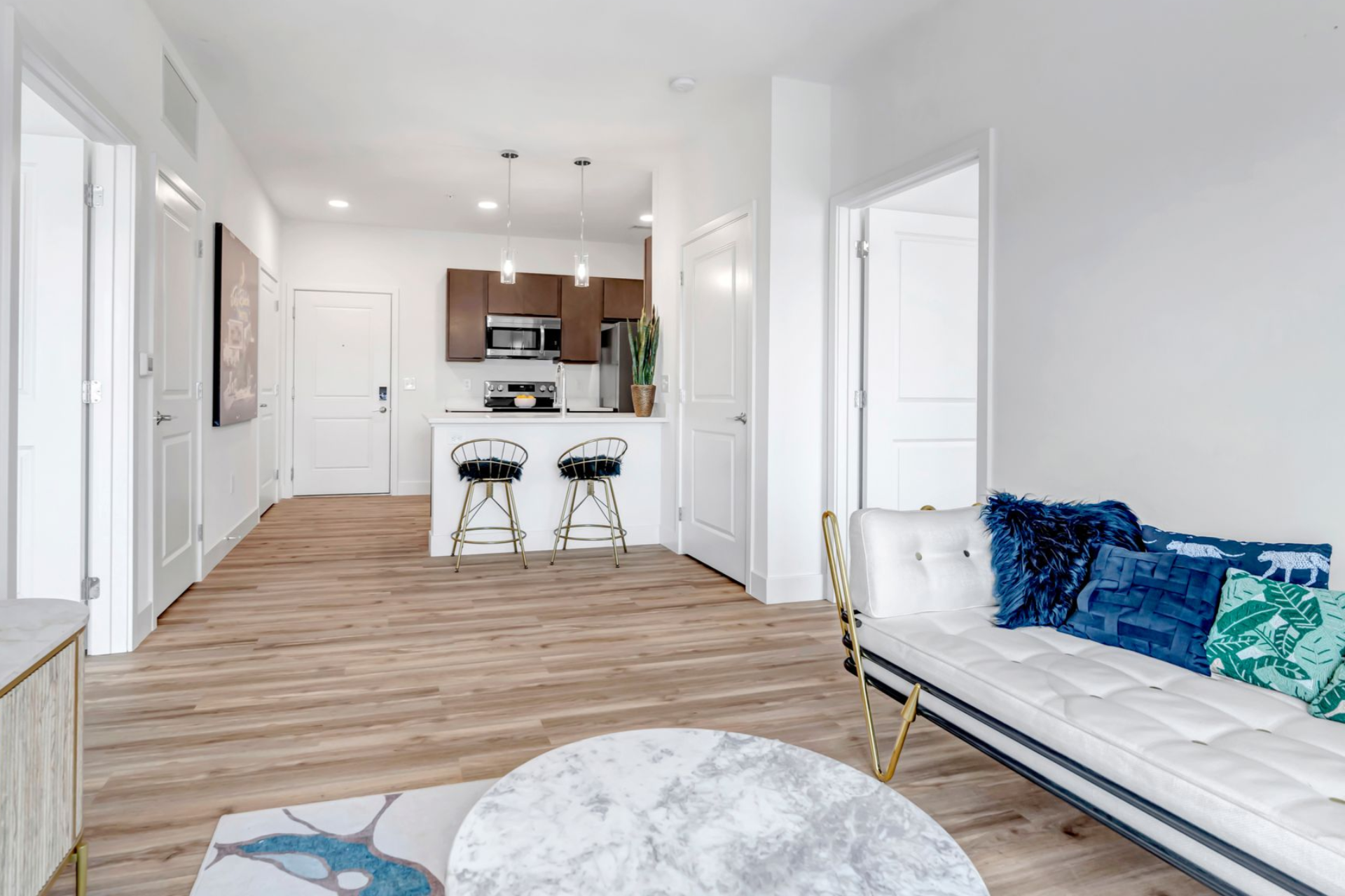 Modern dining table and kitchen