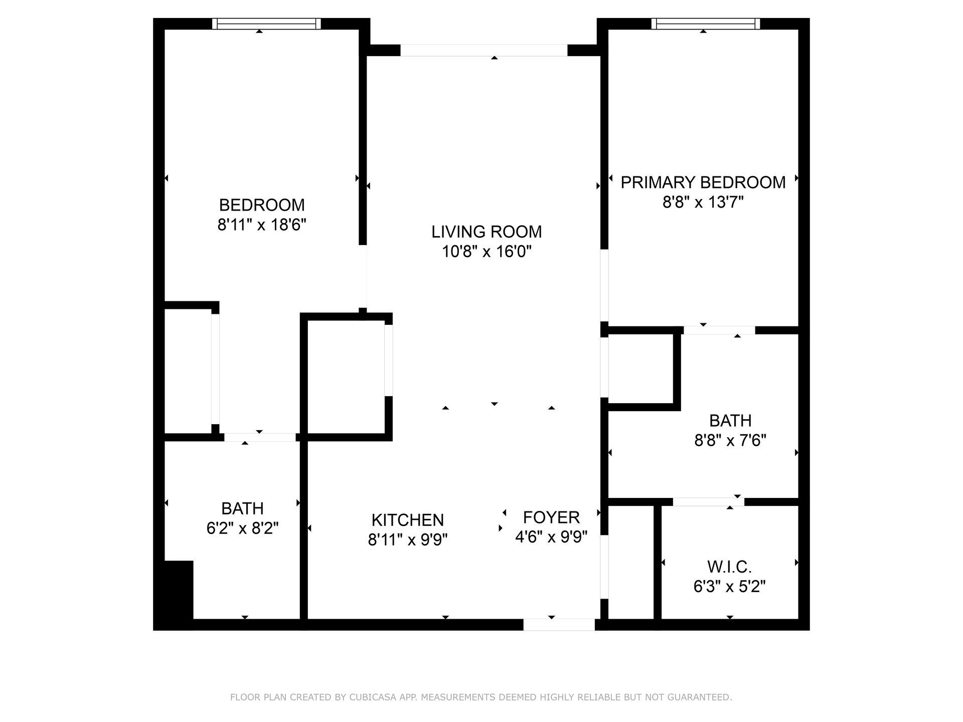 Floor plan layout of a two-bedroom apartment, with living room, kitchen, two bathrooms, and a storage closet.