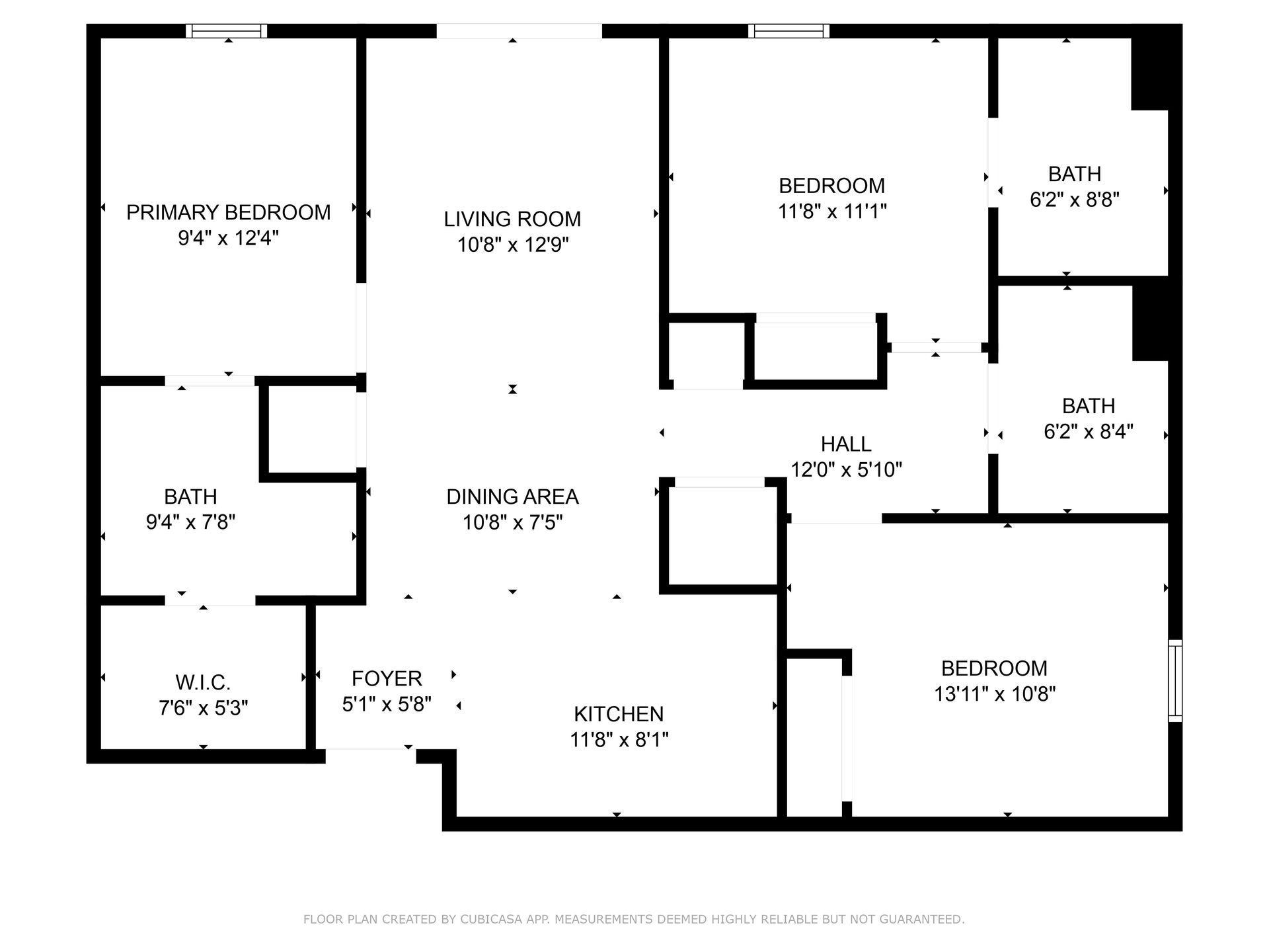 Floor plan with labeled rooms: primary bedroom, living room, bedrooms, baths, kitchen, and dining area.