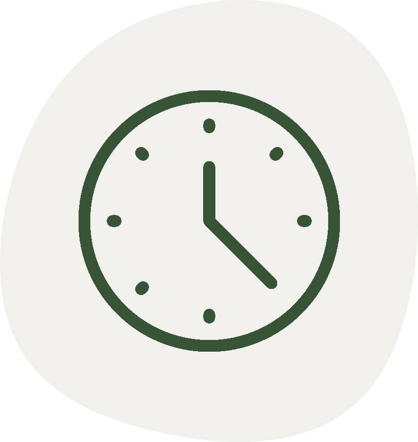 A green line drawing of a clock on a white background.