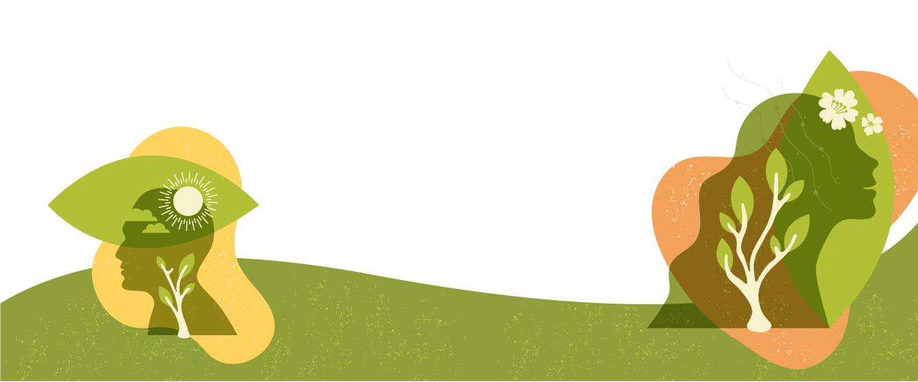 A row of trees in a grassy field on a white background.