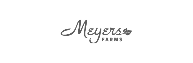 A black and white logo for meyers farms on a white background.