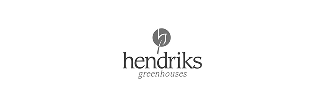 A black and white logo for hendriks greenhouses