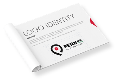 Spread of a logo identity document; features logo with a target-like symbol and