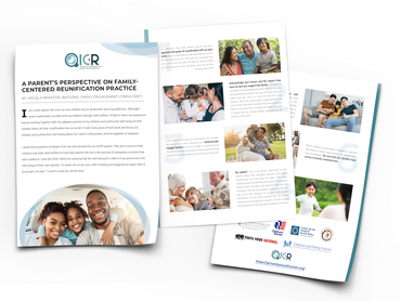 Brochure pages displaying content on family-centered developmental practice, with family photos.